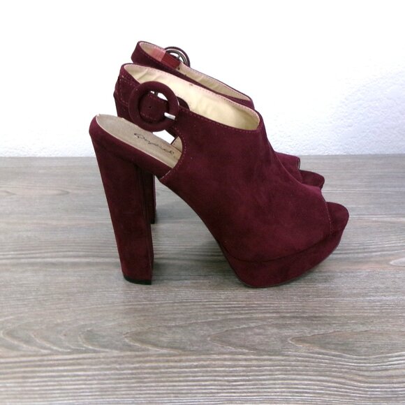 Qupid DEARLY Wine Burgundy Faux Suede Platform Open Toe Slingback Shoes 6.5 - Picture 1 of 15
